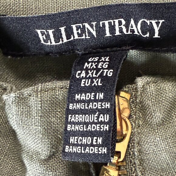 Ellen Tracy Olive Green Linen Jacket XL With Drawstring Waist & Full Zip Front - Picture 4 of 8